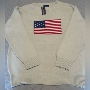 Simply Southern Cream Crewneck Sweater with American Flag Patch